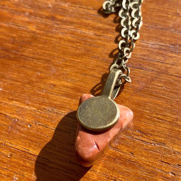 Rust Colored Triangle Polished Stone Pendant on 20 in Antique Bronze Chain - Picture 2 of 5